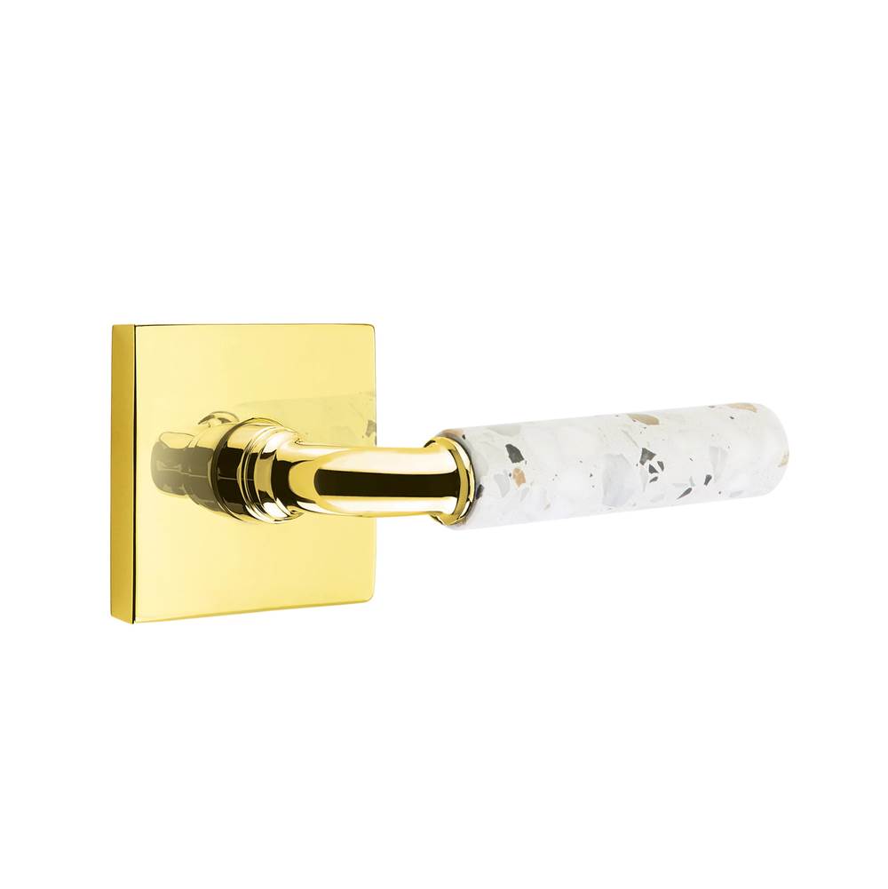 Emtek - Select Passage, Square Rosette US3NL, R-Bar Stem US3NL, Light Terrazzo Handle, RH - Unlacquered Brass