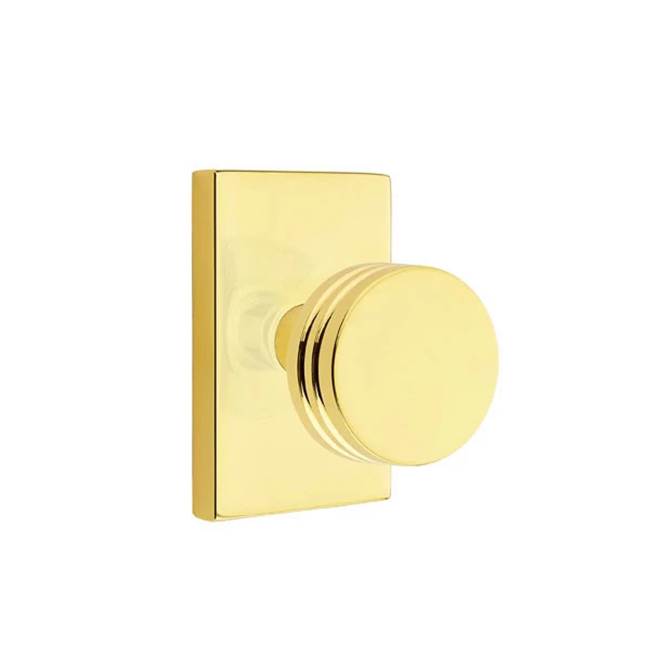 Emtek - Concealed Fastener, Privacy, Modern Rectangular Rosette, Bern Knob, US3NL - Unlacquered Brass