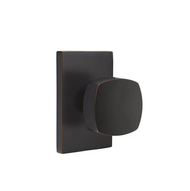 Emtek - Passage, Modern Rectangular Rosette, Freestone Square Knob, US10B - Oil Rubbed Bronze