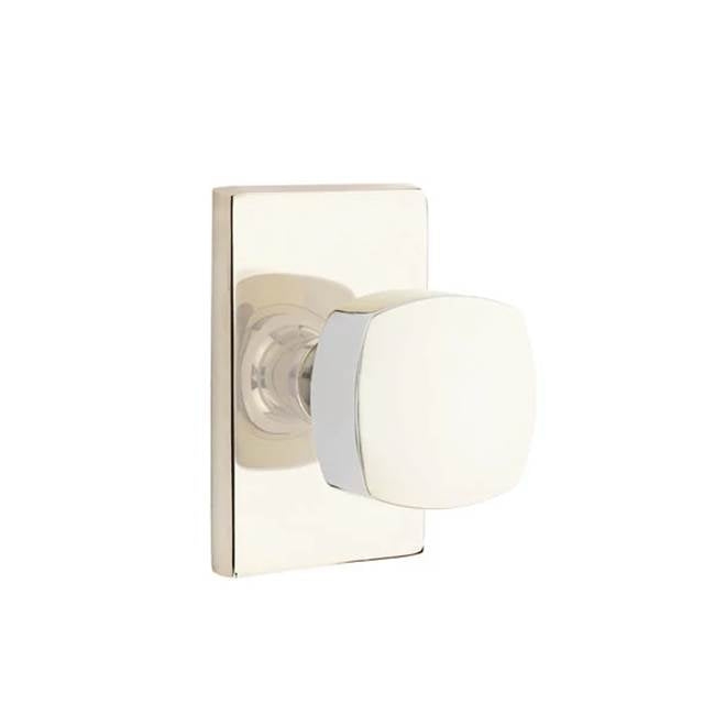 Emtek - Concealed Fastener, Privacy, Modern Rectangular Rosette, Freestone Square Knob, US14 - Polished Nickel