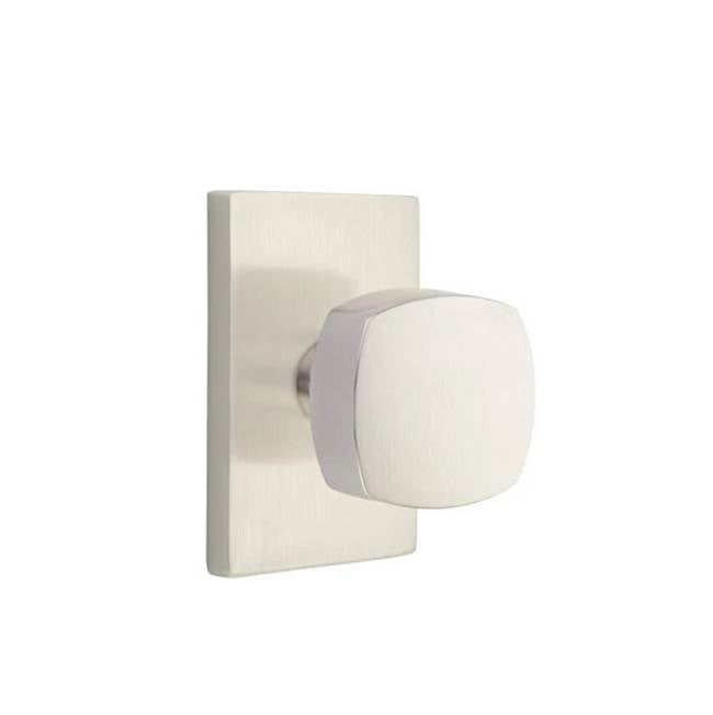 Emtek - Privacy, Modern Rectangular Rosette, Freestone Square Knob, US15 - Satin Nickel