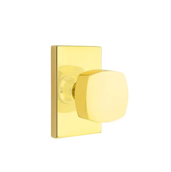 Emtek - Dummy, Modern Rectangular Rosette, Freestone Square Knob, US3NL - Unlacquered Brass