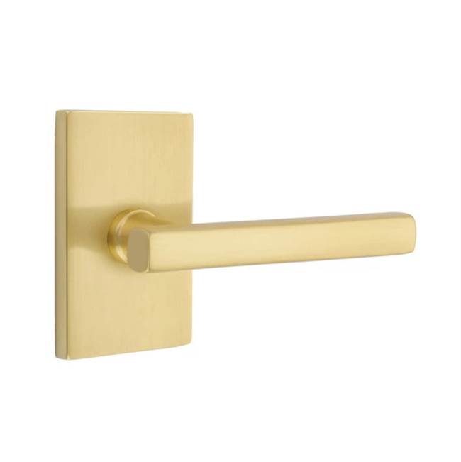 Emtek - Passage, Modern Rectangular Rosette, Freestone Lever, RH, US4 - Satin Brass