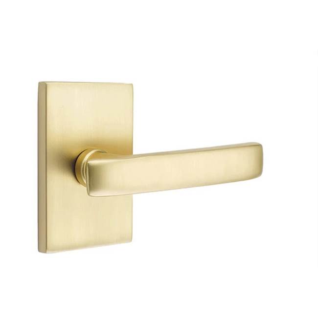 Emtek - Passage, Modern Rectangular Rosette, Geneva Lever, LH, US4 - Satin Brass