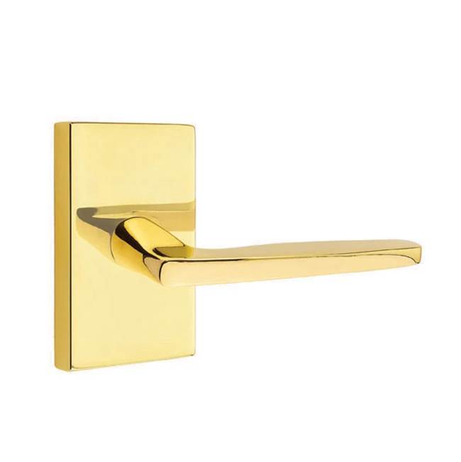 Emtek - Passage, Modern Rectangular Rosette, Hermes Lever, LH, US3NL - Unlacquered Brass