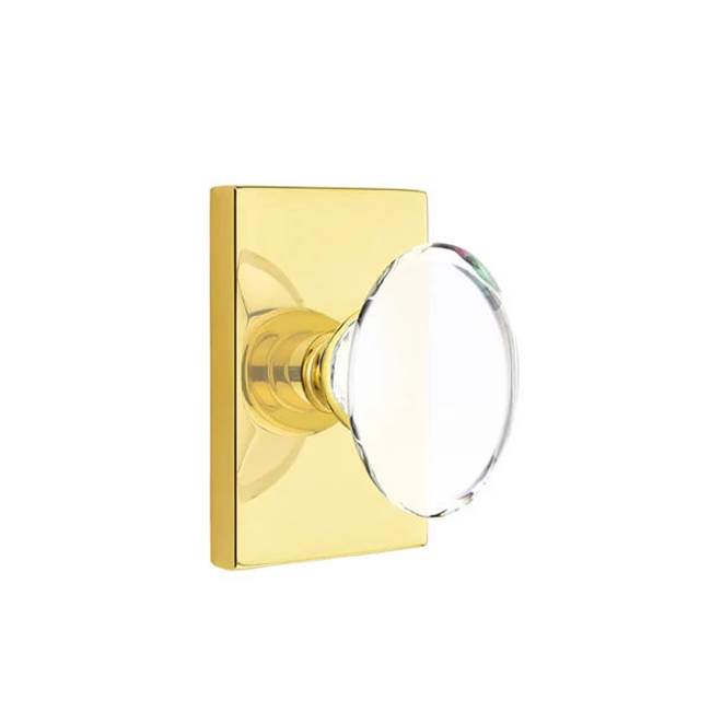 Emtek - Dummy, Modern Rectangular Rosette, Hampton Crystal Knob, US3NL - Unlacquered Brass