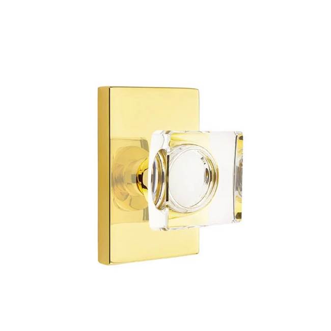 Emtek - Passage, Modern Rectangular Rosette, Modern Square Crystal Knob, US3NL - Unlacquered Brass