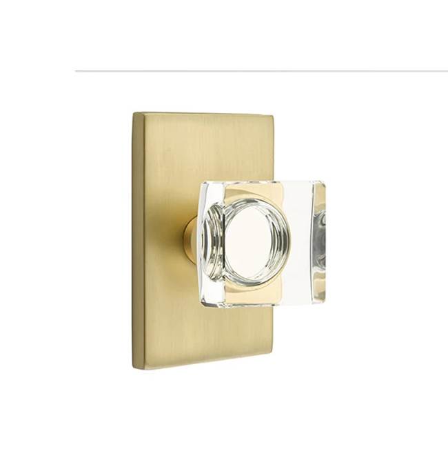 Emtek - Passage, Modern Rectangular Rosette, Modern Square Crystal Knob, US4 - Satin Brass