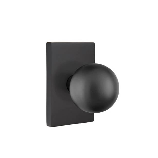 Emtek - Concealed, Passage, Modern Rectangular Rosette, Orb Knob, US19 - Flat Black