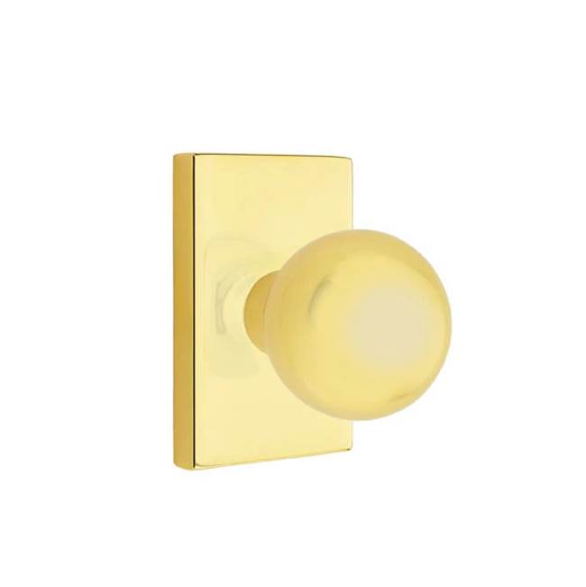Emtek - Passage, Modern Rectangular Rosette, Orb Knob, US3NL - Unlacquered Brass