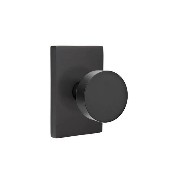 Emtek - Concealed, Passage, Modern Rectangular Rosette, Round Knob, US19 - Flat Black