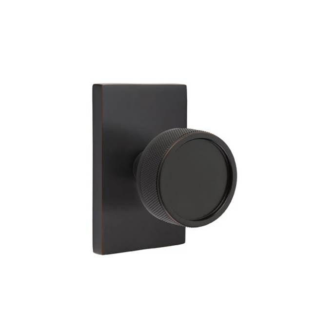 Emtek - Passage, Modern Rectangular Rosette US10B, Conical Stem US10B, Knurled Knob US10B - Oil Rubbed Bronze
