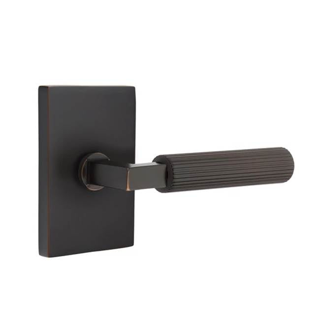Emtek - Dummy, Modern Rectangular Rosette US10B, L-Square Stem US10B, Straight Knurled Handle US10B - Oil Rubbed Bronze