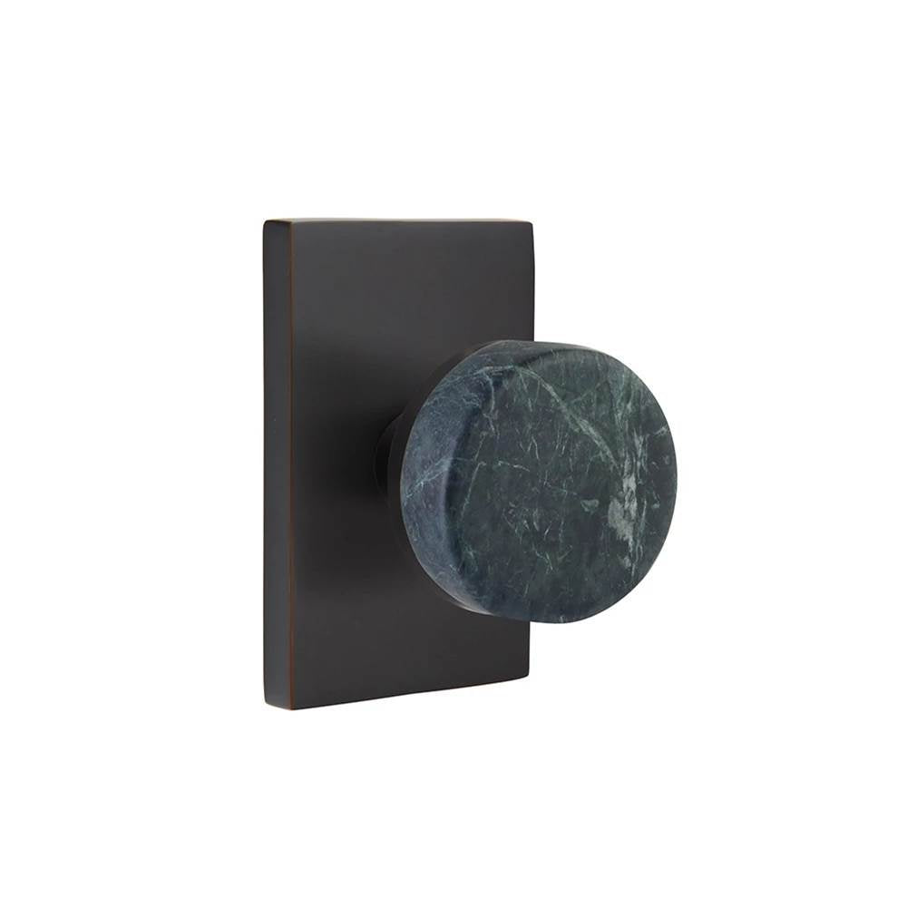 Emtek - Select Passage, Modern Rectangular Rosette US10B, Conical Stem US10B, Green Marble Knob - Oil Rubbed Bronze