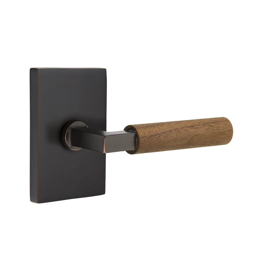 Emtek - Select Privacy, Modern Rectangular Rosette US10B, L-Square Stem US10B, Dark Walnut Handle, LH - Oil Rubbed Bronze