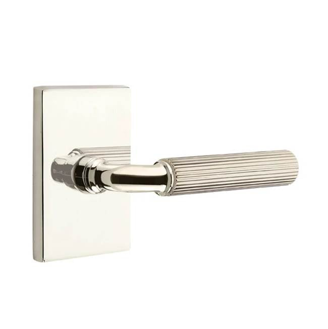 Emtek - Passage, Modern Rectangular Rosette US14, R-Bar Stem US14, Straight Knurled Handle US14 RH - Polished Nickel
