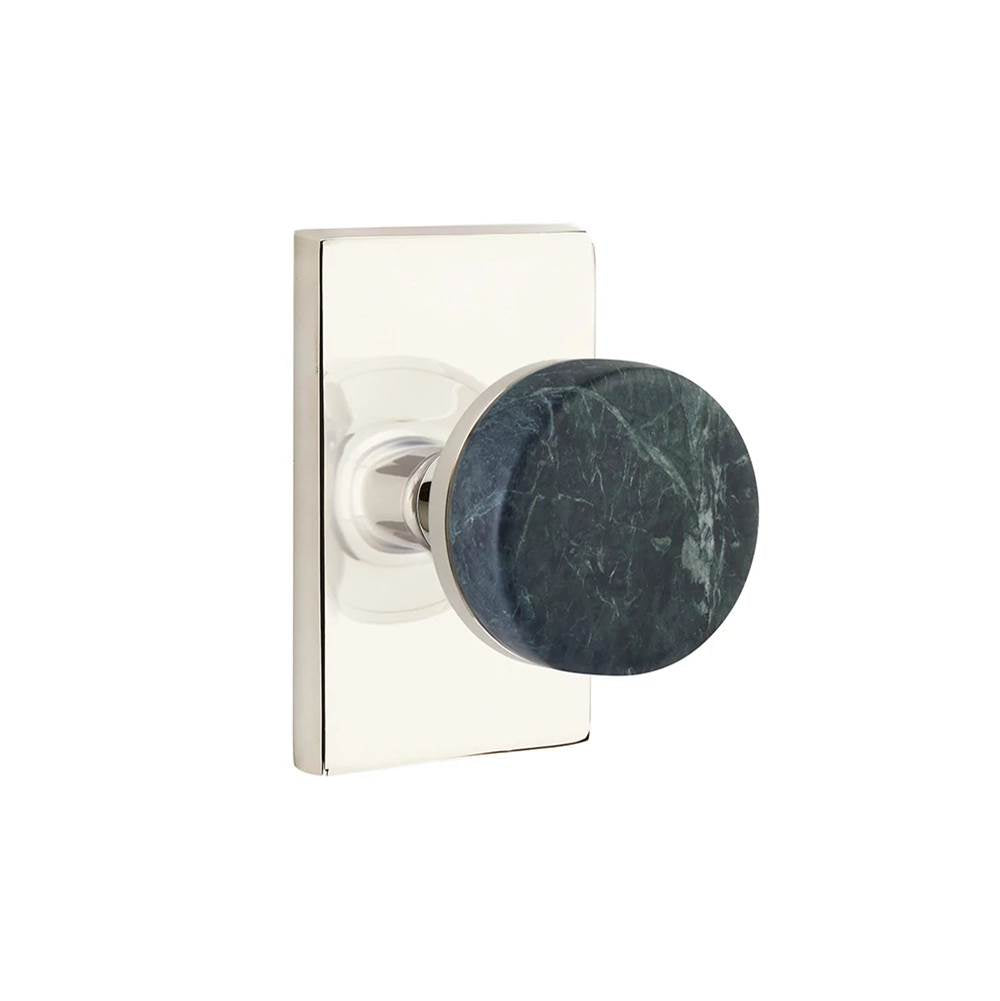 Emtek - Select Dummy, Modern Rectangular Rosette US14, Conical Stem US14, Green Marble Knob - Polished Nickel