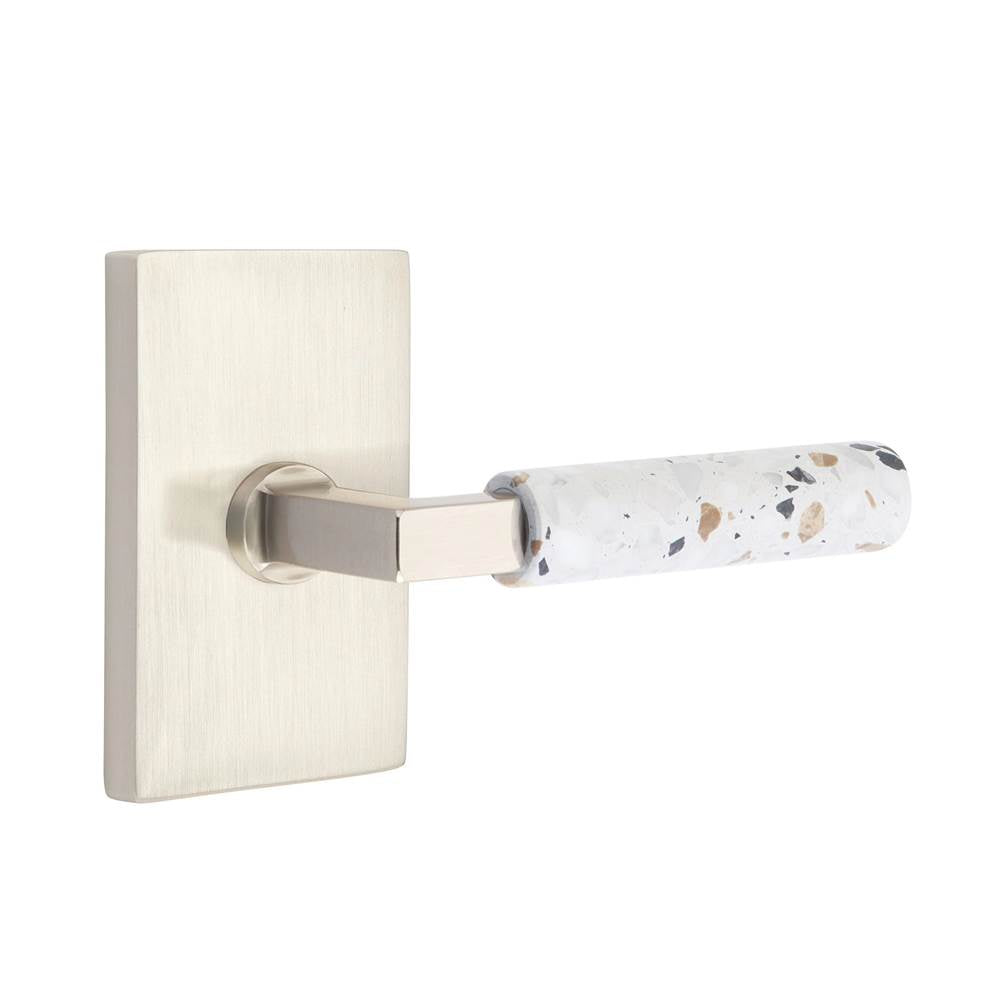 Emtek - Select Dummy, Modern Rectangular Rosette US15, L-Square Stem US15, Light Terrazzo Handle - Satin Nickel