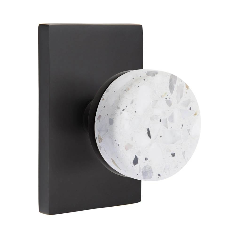 Emtek - Concealed Fastener, Select Passage, Modern Rectangular Rosette US19, Conical Stem US19, Light Terrazzo Knob - Flat Black