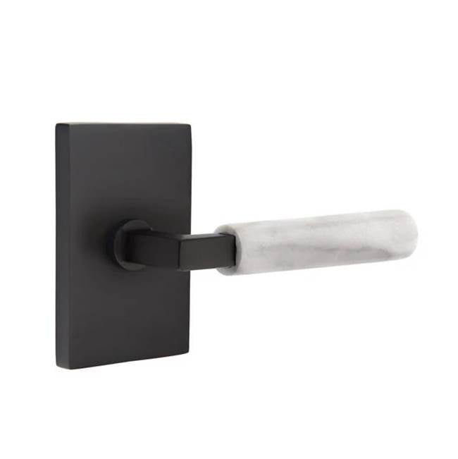 Emtek - Concealed Fastener, Passage, Modern Rectangular Rosette US19, L-Square Stem US19, White Marble Handle - Flat Black