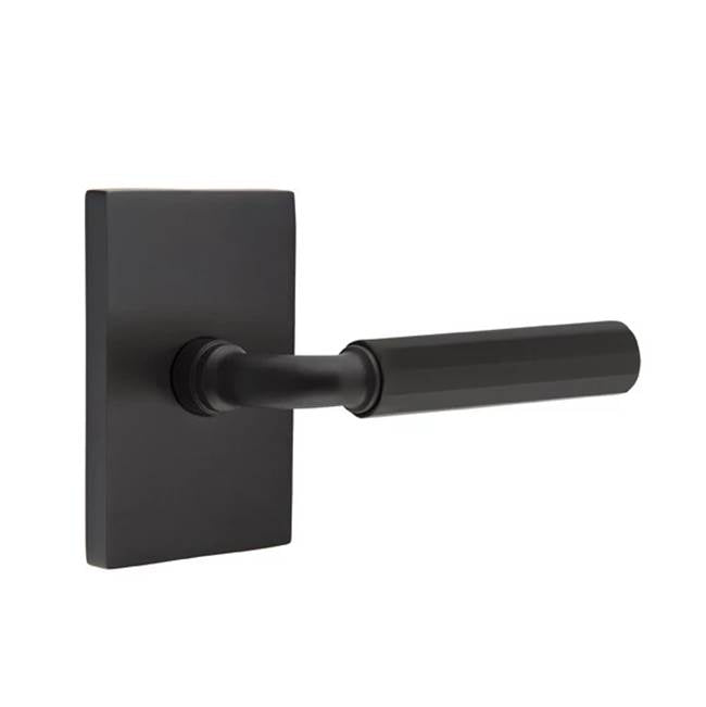 Emtek - Privacy, Modern Rectangular Rosette US19, R-Bar Stem US19, Faceted Handle US19 LH - Flat Black