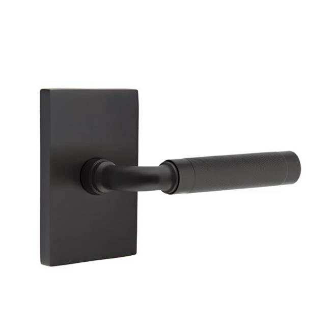 Emtek - Privacy, Modern Rectangular Rosette US19, R-Bar Stem US19, Knurled Handle US19 LH - Flat Black