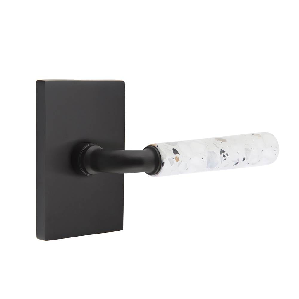 Emtek - Select Passage, Modern Rectangular Rosette US19, R-Bar Stem US19, Light Terrazzo Handle, RH - Flat Black