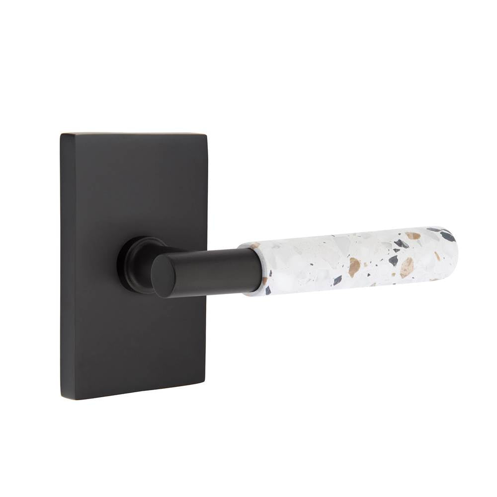 Emtek - Select Passage, Modern Rectangular Rosette US19, T-Bar Stem US19, Light Terrazzo Handle, RH - Flat Black