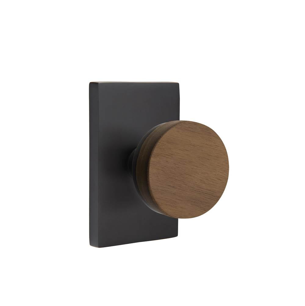Emtek - Concealed Fastener, Select Privacy, Modern Rectangular Rosette US19, Conical Stem US19, Dark Walnut Knob - Flat Black