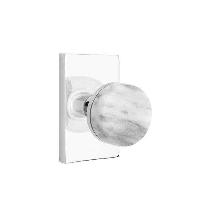 Emtek - Privacy, Modern Rectangular Rosette US26, Conical Stem US26, White Marble Knob - Polished Chrome