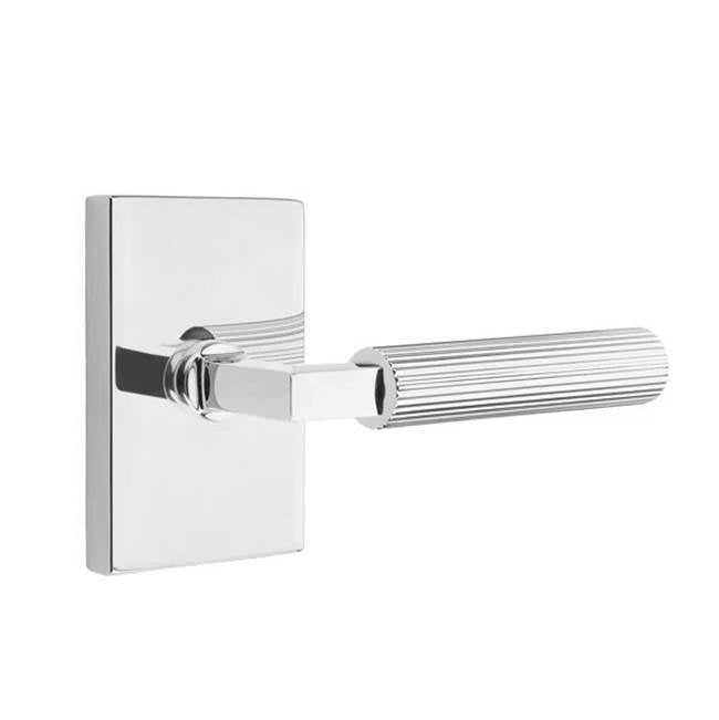 Emtek - Passage, Modern Rectangular Rosette US26, L-Square Stem US26, Straight Knurled Handle US26 LH - Polished Chrome