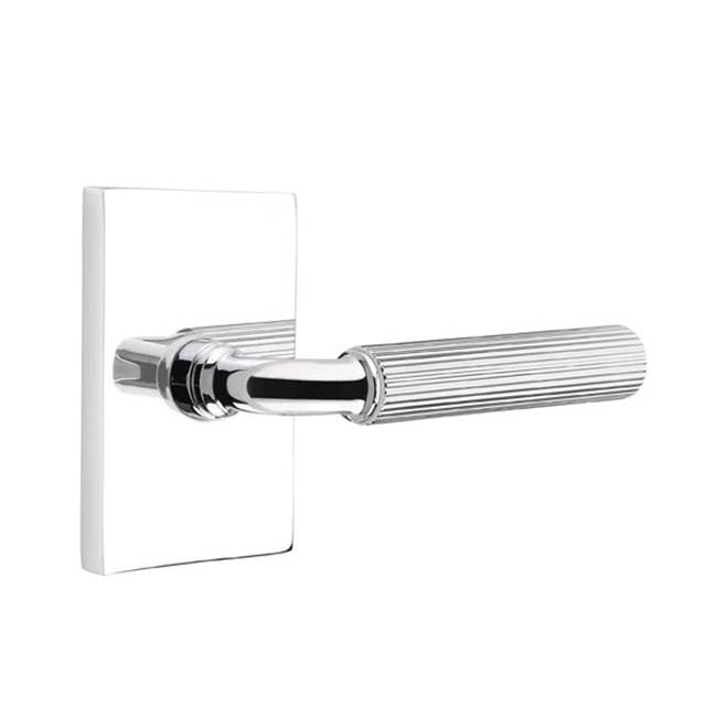 Emtek - Privacy, Modern Rectangular Rosette US26, R-Bar Stem US26, Straight Knurled Handle US26 RH - Polished Chrome