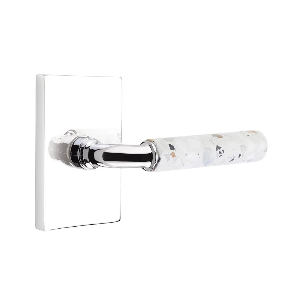 Emtek - Select Dummy, Modern Rectangular Rosette US26, R-Bar Stem US26, Light Terrazzo Handle - Polished Chrome