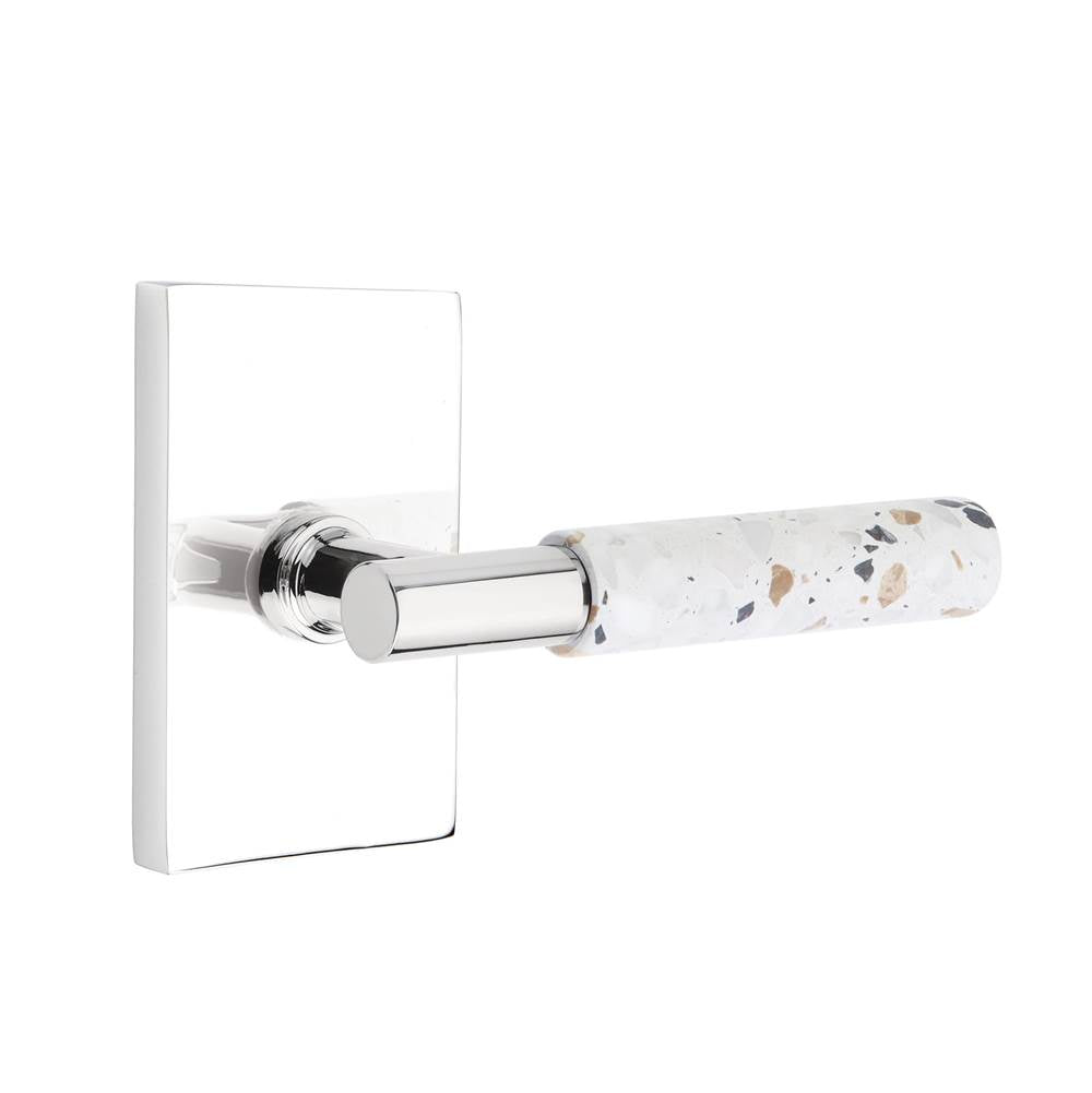 Emtek - Select Passage, Modern Rectangular Rosette US26, T-Bar Stem US26, Light Terrazzo Handle, RH - Polished Chrome