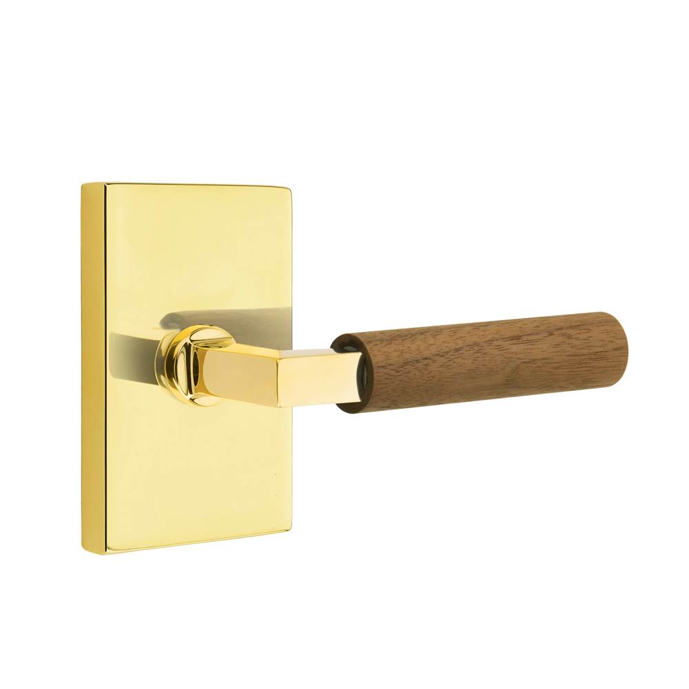Emtek - Select Passage, Modern Rectangular Rosette US3NL, L-Square Stem US3NL, Dark Walnut Handle, LH - Unlacquered Brass