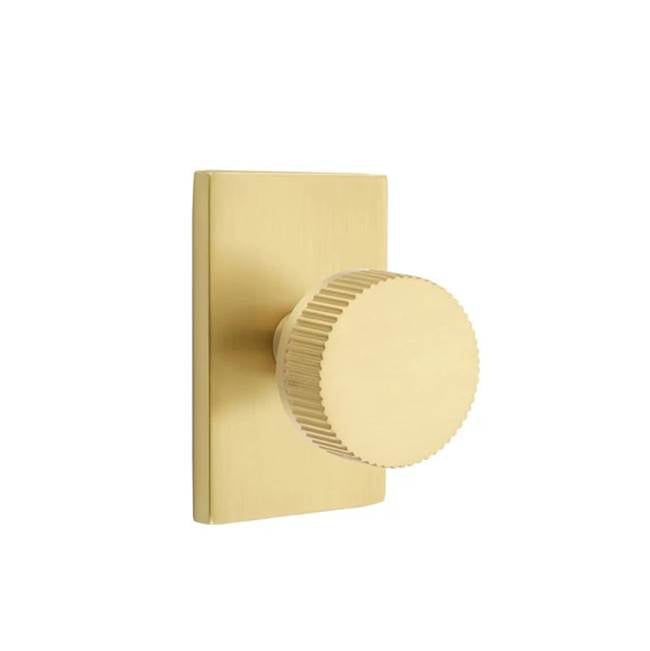 Emtek - Privacy, Modern Rectangular Rosette US4, Conical Stem US4, Straight Knurled Knob US4 - Satin Brass
