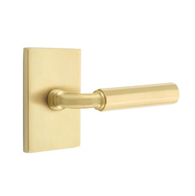 Emtek - Dummy, Modern Rectangular Rosette US4, R-Bar Stem US4, Faceted Handle US4 - Satin Brass