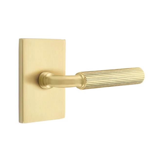 Emtek - Passage, Modern Rectangular Rosette US4, R-Bar Stem US4, Straight Knurled Handle US4 LH - Satin Brass