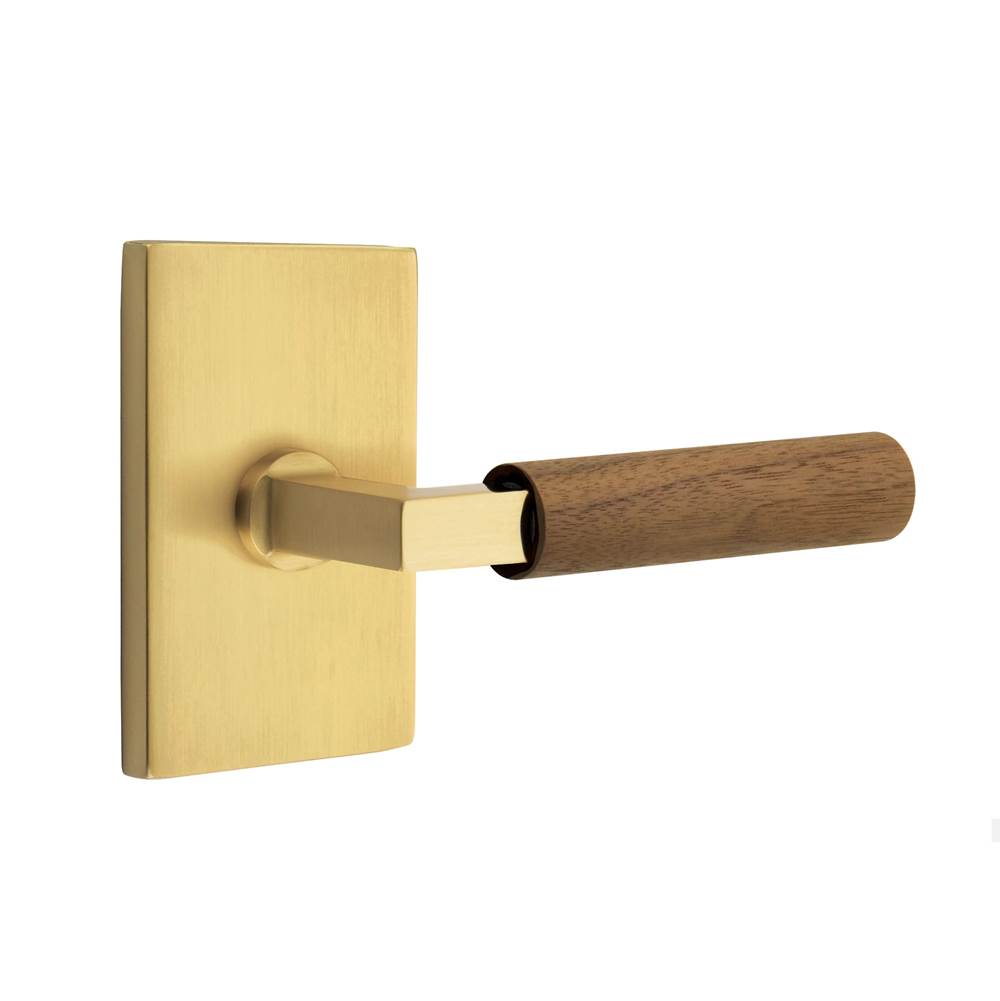 Emtek - Select Passage, Modern Rectangular Rosette US7, L-Square Stem US7, Dark Walnut Handle, LH - French Antique