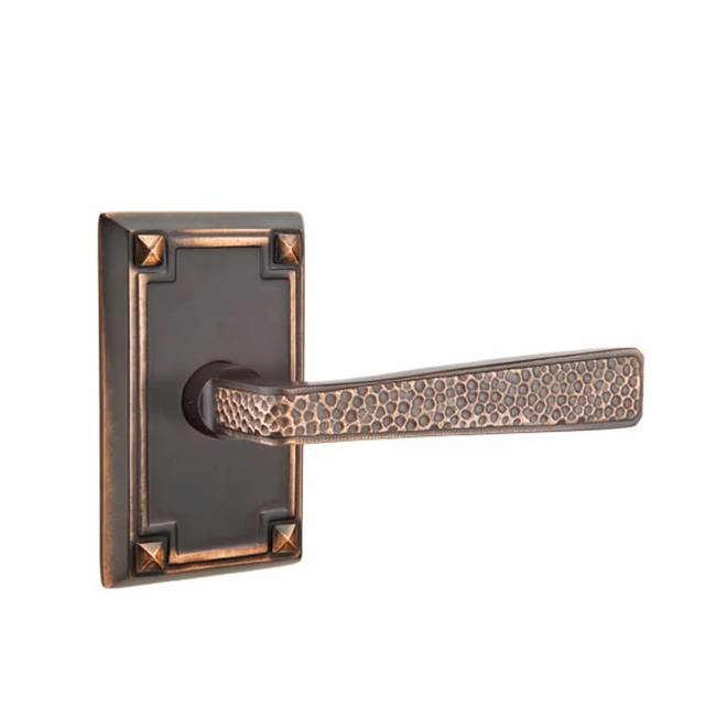 Emtek - Concealed, Privacy, Arts and Crafts Rectangular Rosette, Hammered Lever, US10B - Oil Rubbed Bronze