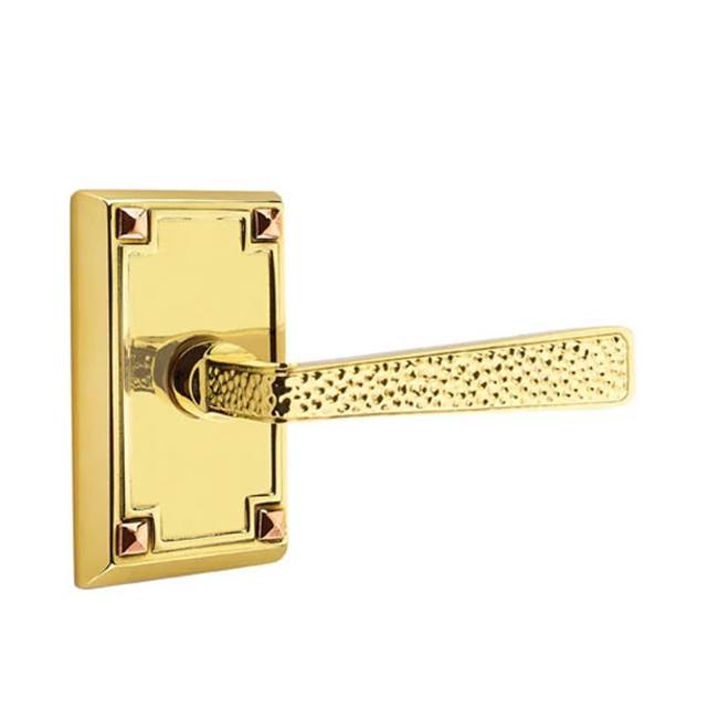 Emtek - Privacy, Arts and Crafts Rectangular Rosette, Hammered Lever, LH, US3NL - Unlacquered Brass