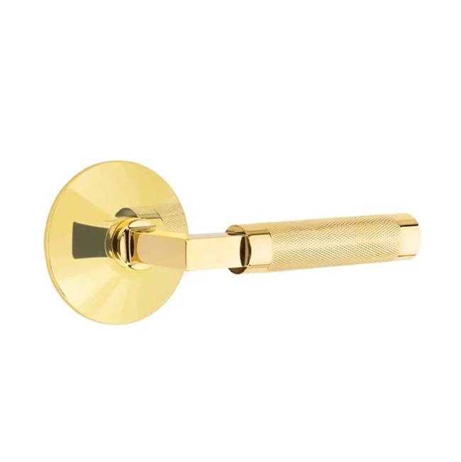 Emtek - Passage, Modern Rosette US3NL, L-Square Stem US3NL, Knurled Handle US3NL RH - Unlacquered Brass