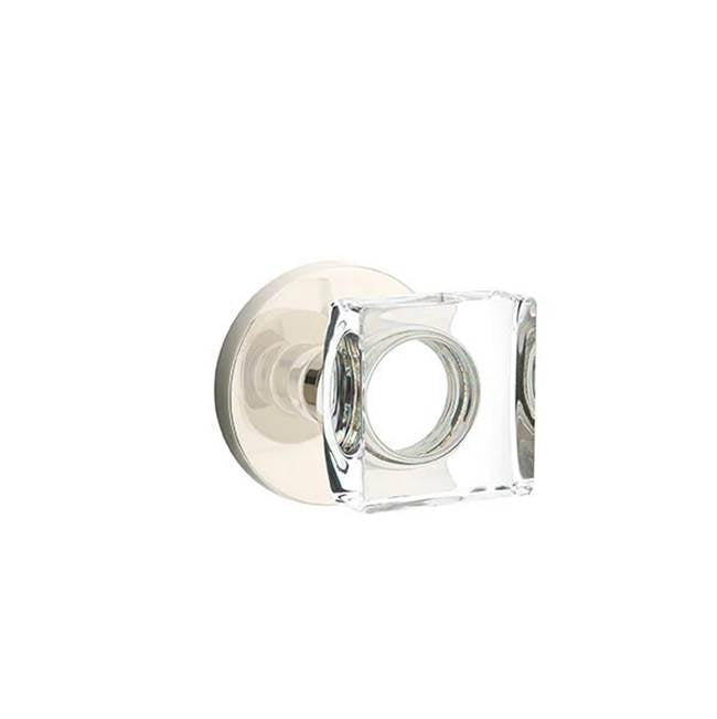 Emtek - Privacy, Disk Rosette, Modern Square Crystal Knob, US14 - Polished Nickel