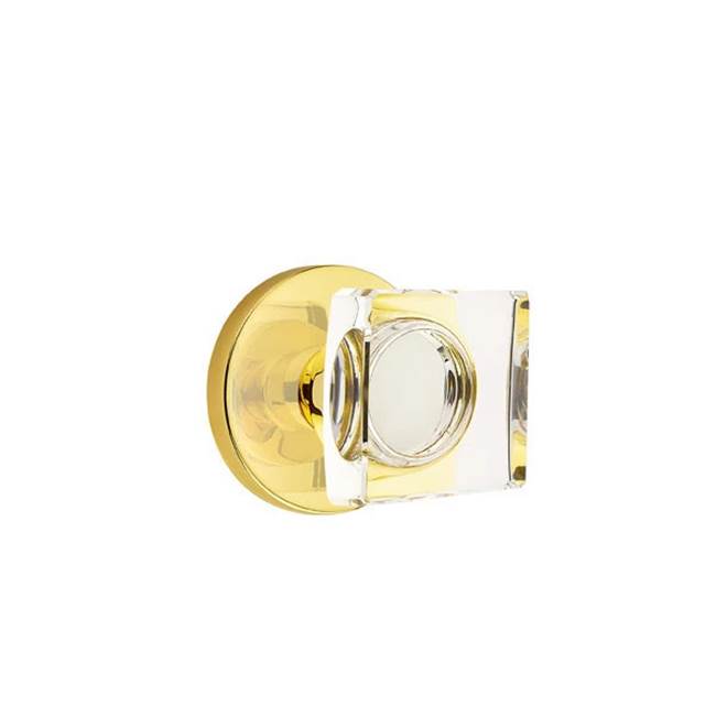 Emtek - Passage, Disk Rosette, Modern Square Crystal Knob, US3NL - Unlacquered Brass