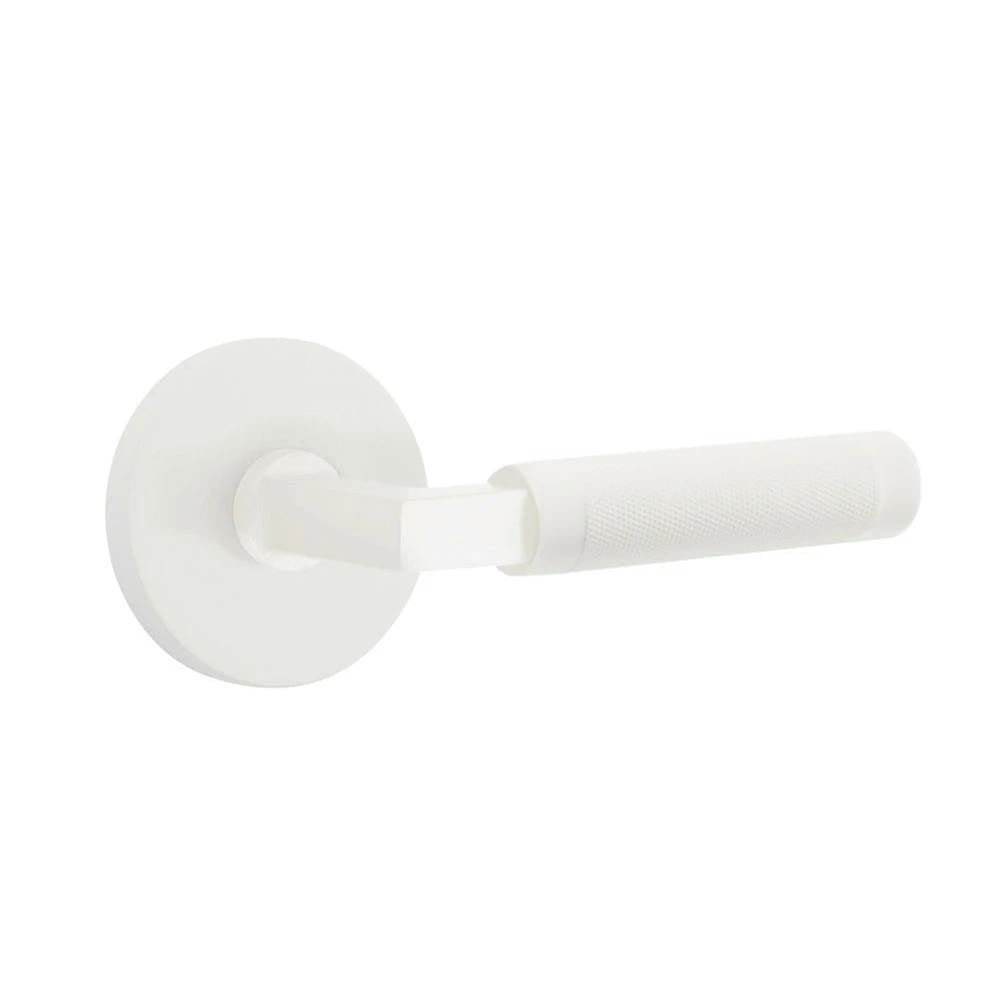 Emtek - Concealed Fastener, Select Privacy, Disk Rosette MW, L-Square Stem MW, Knurled Handle MW - Matte White