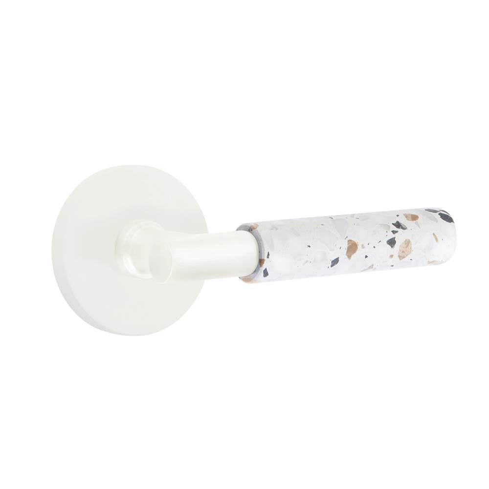 Emtek - Select Privacy, Disk Rosette Matte White, T-Bar Stem Matte White, Light Terrazzo Handle, LH - Matte White