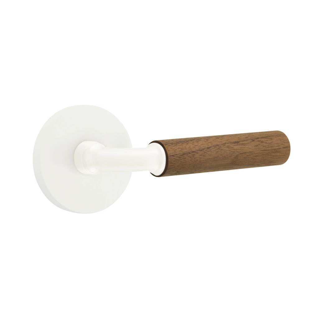 Emtek - Select Privacy, Disk Rosette Matte White, R-Bar Stem Matte White, Dark Walnut Handle, RH - Matte White