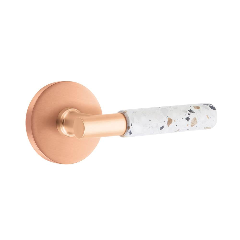 Emtek - Select Passage, Disk Rosette Satin Rose Gold, T-Bar Stem Satin Rose Gold, Light Terrazzo Handle, LH - Satin Rose Gold