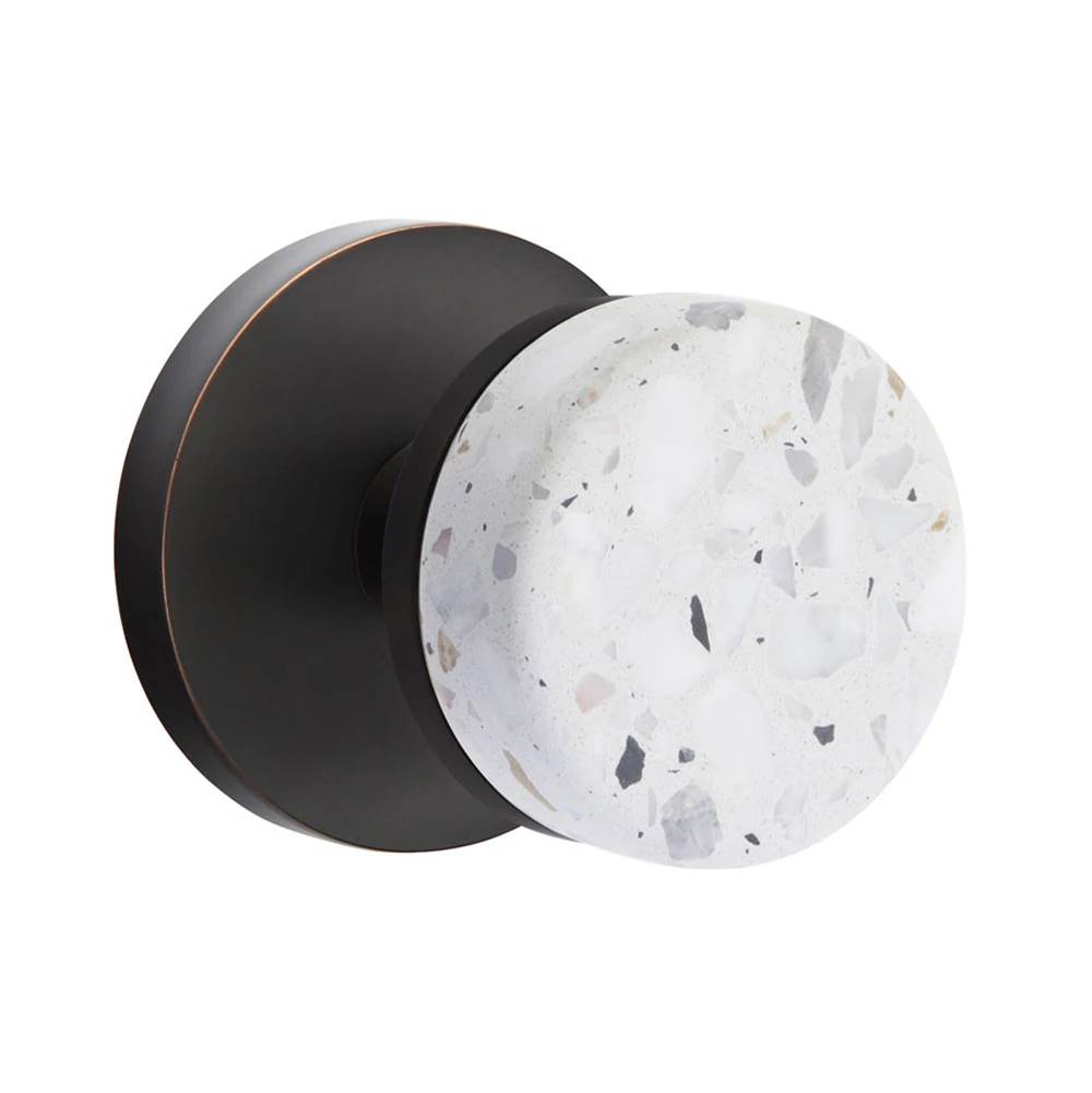 Emtek - Concealed Fastener, Select Passage, Disk Rosette US10B, Conical Stem US10B, Light Terrazzo Knob - Oil Rubbed Bronze