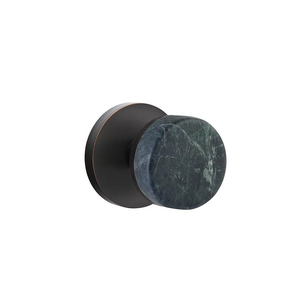 Emtek - Select Passage, Disk Rosette US10B, Conical Stem US10B, Green Marble Knob - Oil Rubbed Bronze